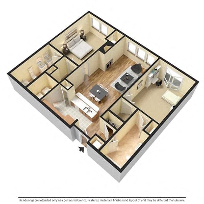 Floor plan for 2 beds, 2 baths, 1143 sqft